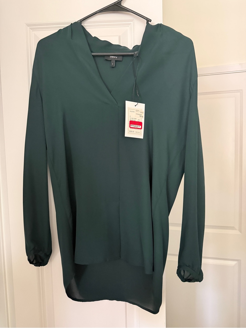 Theory Forest Green V-Neck Blouse
